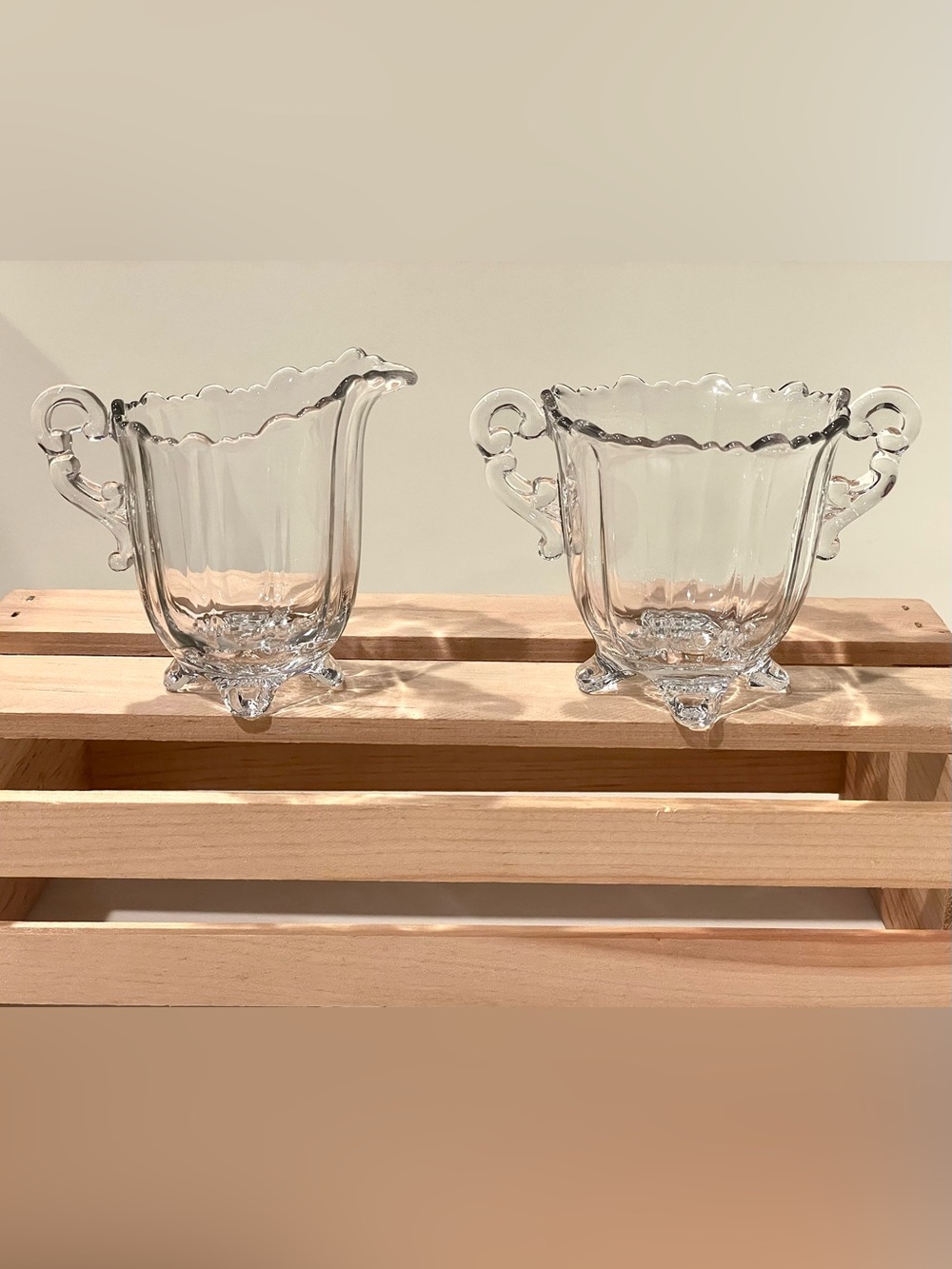 🥳BOGO! Cambridge Glass “Martha” Clear Glass Footed  Creamer & Open Sugar Set EUC